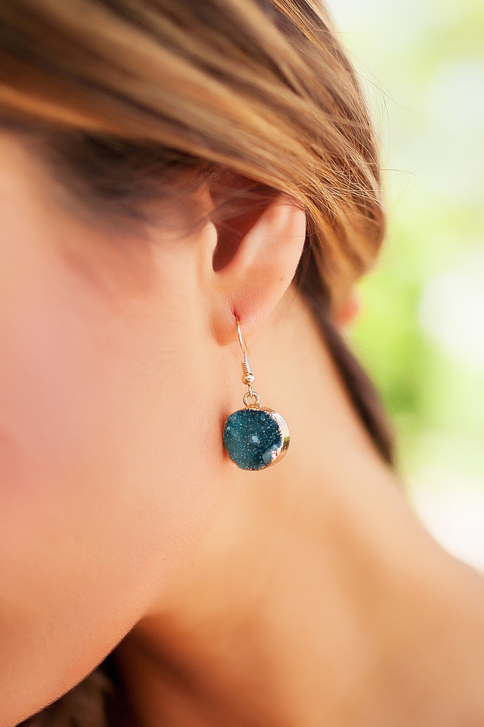 Blue Circle Stone Drop Earrings