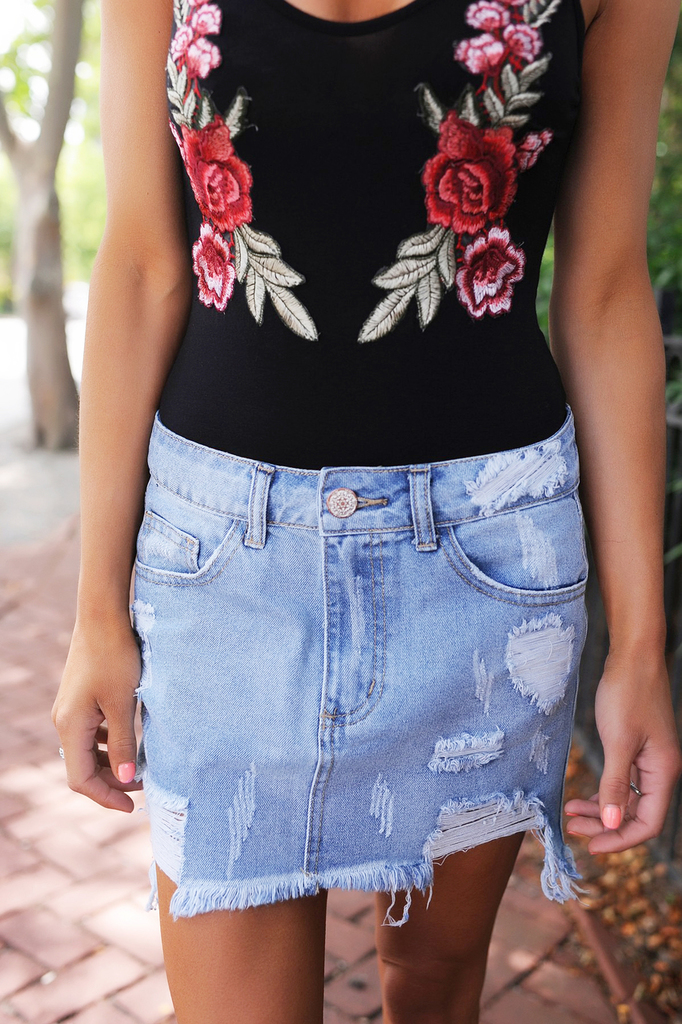 Distressed Denim Skirt