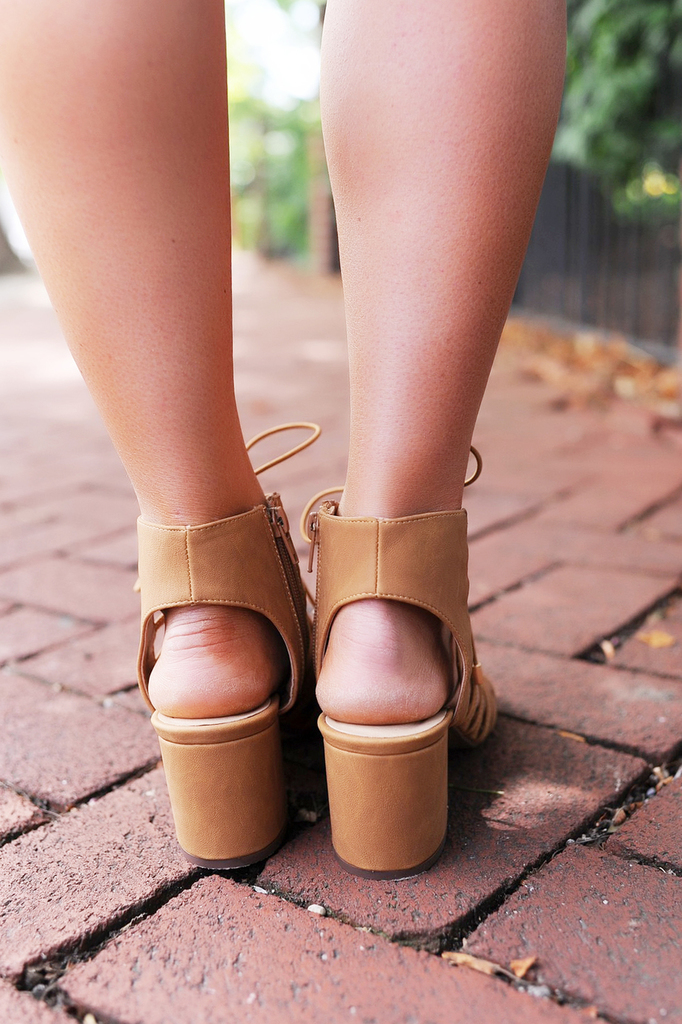 Tan Lace Up Tie Heels
