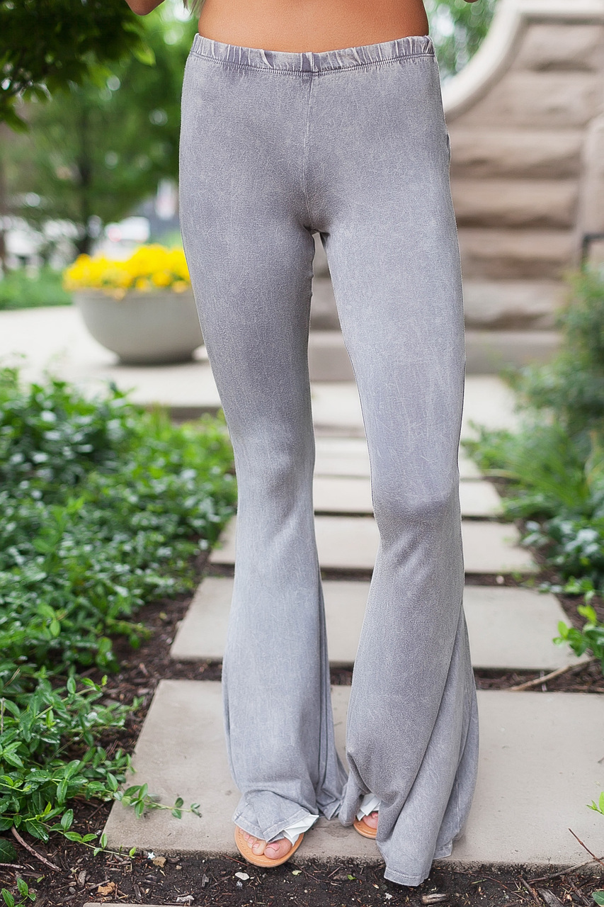 Grey Mineral Wash Flared Pants