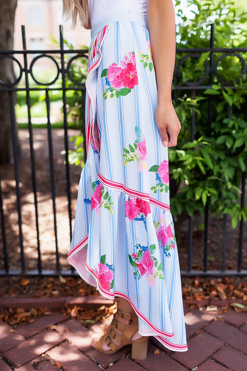 Light Blue Printed Ruffle Skirt