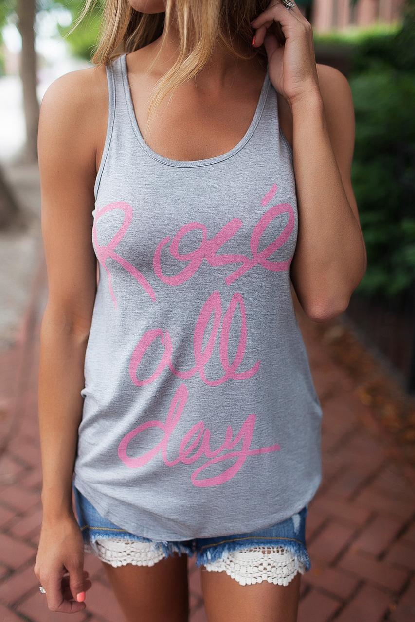 Grey/Pink "Rose All Day" Tank