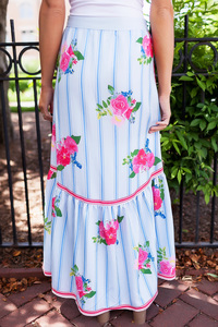 Light Blue Printed Ruffle Skirt