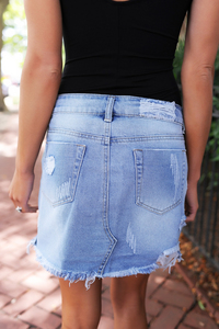 Distressed Denim Skirt