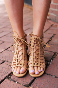 Tan Lace Up Tie Heels
