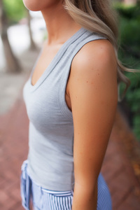 Fitted Racer Back Tank- Grey