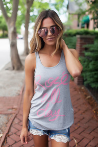 Grey/Pink "Rose All Day" Tank