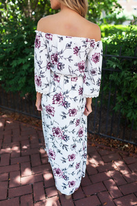 Ivory Flower Print Off The Shoulder Layered Romper