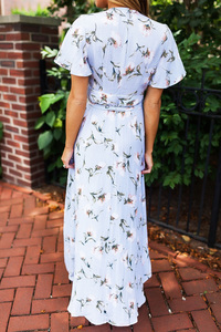 Light Blue Printed High-Low Wrap Dress