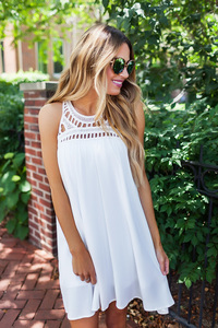 Crochet Top Tank Dress- Ivory
