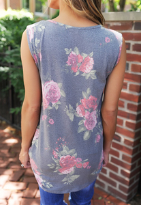 Charcoal Rose Print Knot Tank