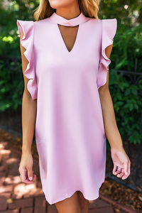 Blush Ruffle Sleeve Keyhole Dress